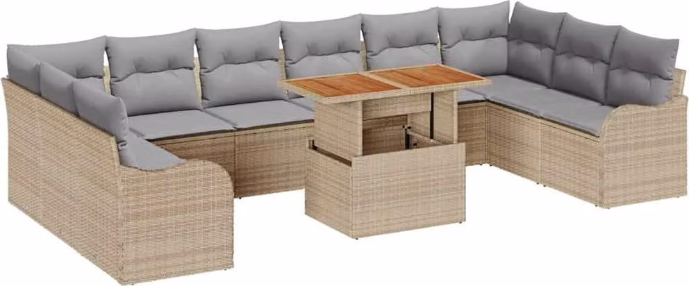 Set Divano da Giardino 11 pcs Beige Poly Rattan