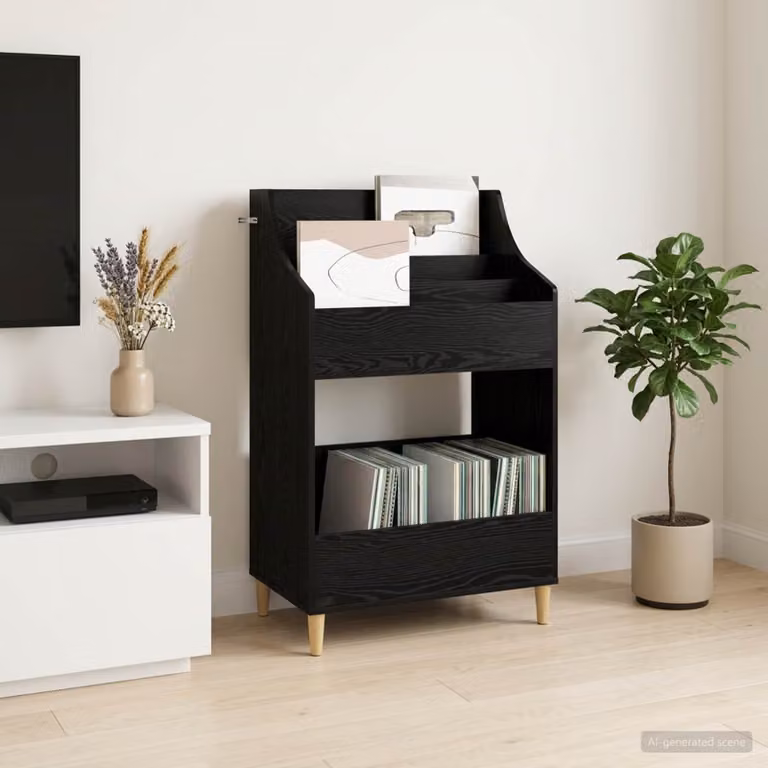 Scaffale Media Moderno vidaXL in Rovere Nero con Compartimenti, L 70,5 cm x P 46 cm x H 112 cm