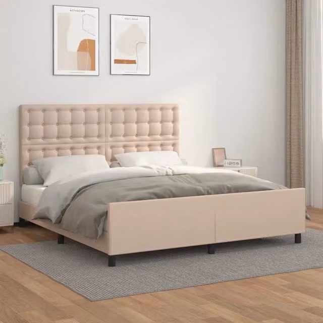 Letto con testiera vidaXL in similpelle beige, L/P/H: 160 x 200 cm – 1