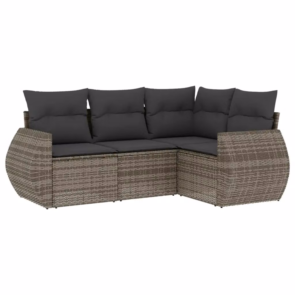 vidaXL Set Divani da Giardino a L 4 pz in Polyrattan Grigio con Cuscini – 2