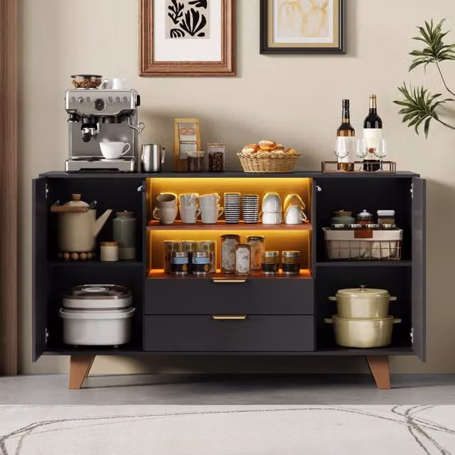 Mobile con cassetti e ante ¨C Minimal ¨C Effetto legno, per soggiorno e sala da pranzo, 150x40x90 cm