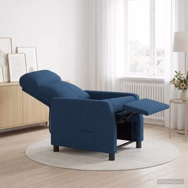 Poltrona reclinabile relax in tessuto blu con braccioli e design moderno per soggiorno o ufficio in casa – 1