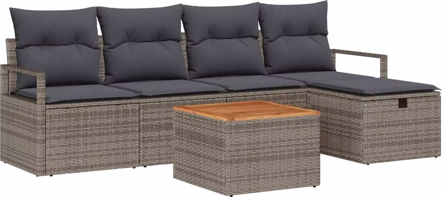 Set Divano da Giardino con cuscino 6 pcs Grigio Poly Rattan