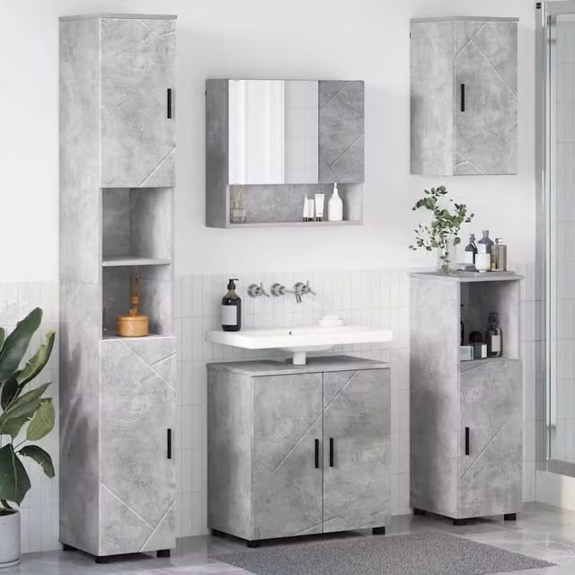 Set di mobili per il bagno 5 pz Grigio Cemento 61 x 35 x 64 cm 3392986