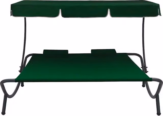 Lettino prendisole da giardino con baldacchino e cuscini verdi in acciaio e poliestere resistente ai raggi UV L: 180 cm, P: 135 cm, H: 150 cm