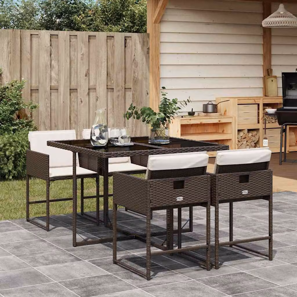 vidaXL Set da Pranzo da Giardino 5pz in Polyrattan Marrone con Piano in Vetro – 1