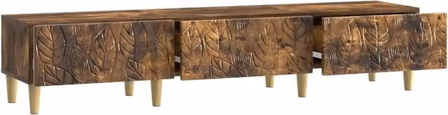 Mobile TV in legno ingegnerizzato Rovere Fumo, design vintage per soggiorno, L: 147 cm, P: 34,5 cm, H: 30 cm