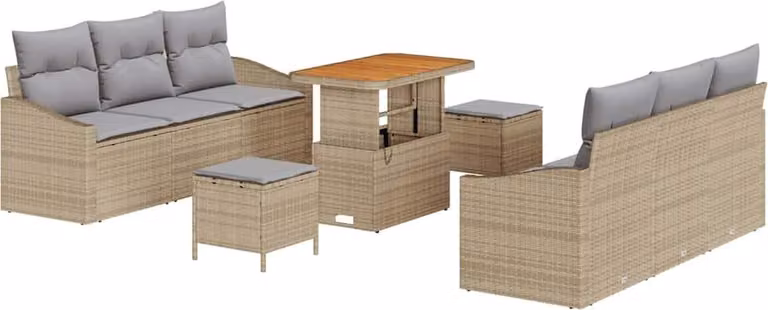 Set Divano da Giardino con cuscino 9 pcs Beige polyrattan