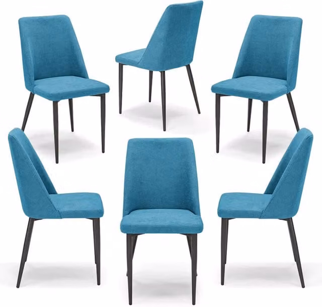 Set 6 sedie imbottite per sala da pranzo ALEXIA, 100% MADE IN ITALY, design moderno, rivestimento in tessuto morbido idrorepellente colore Turchese, gambe coniche robuste in metallo