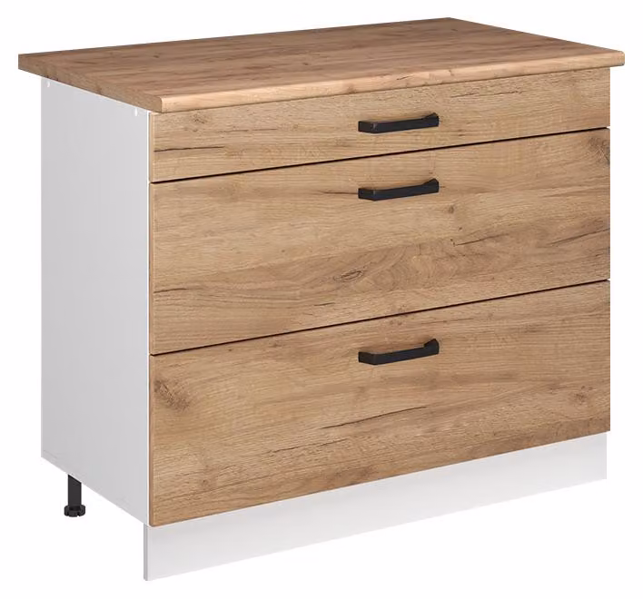 Mobiletto base per cucina Vicco R-Line Rovere dorato/Bianco 100 cm piano di lavoro Rovere dorato, Model 71501