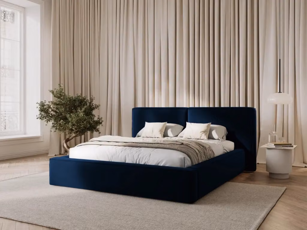 Letto con cassettone e testiera doppia Arendal di Cosmopolitan Design in velluto blu reale L/P/H: 200 x 140 x 104 cm – 2