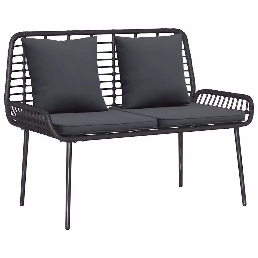Panchina da giardino moderna vidaXL in rattan e metallo, colore nero e antracite con braccioli – 2