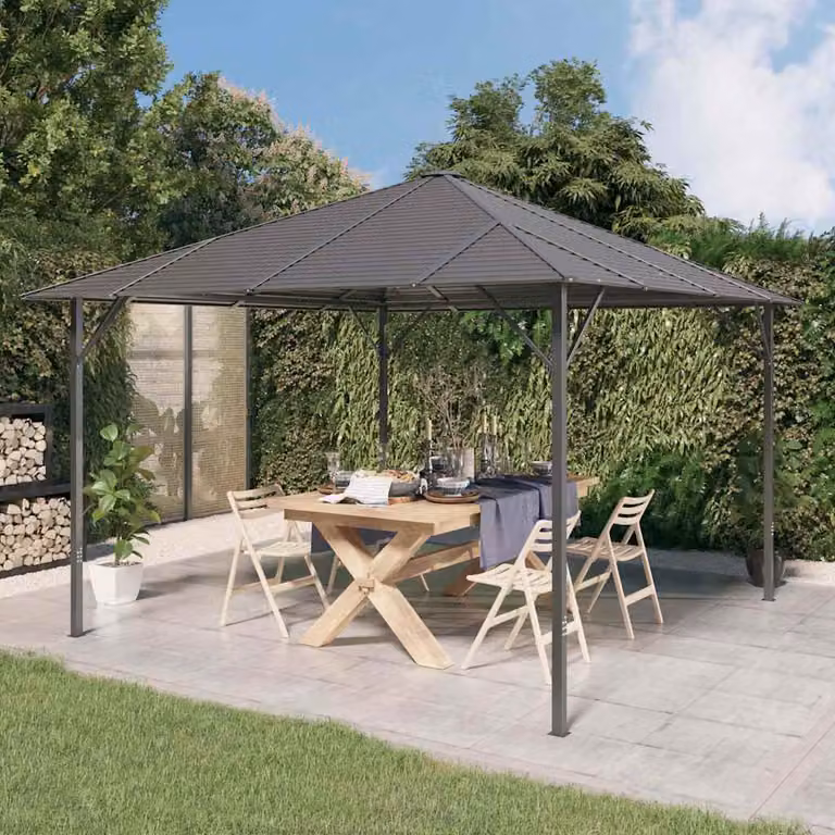 vidaXL Gazebo con Tetto in Poliestere e Acciaio Zincato Antracite L/P: 300 x 300 cm