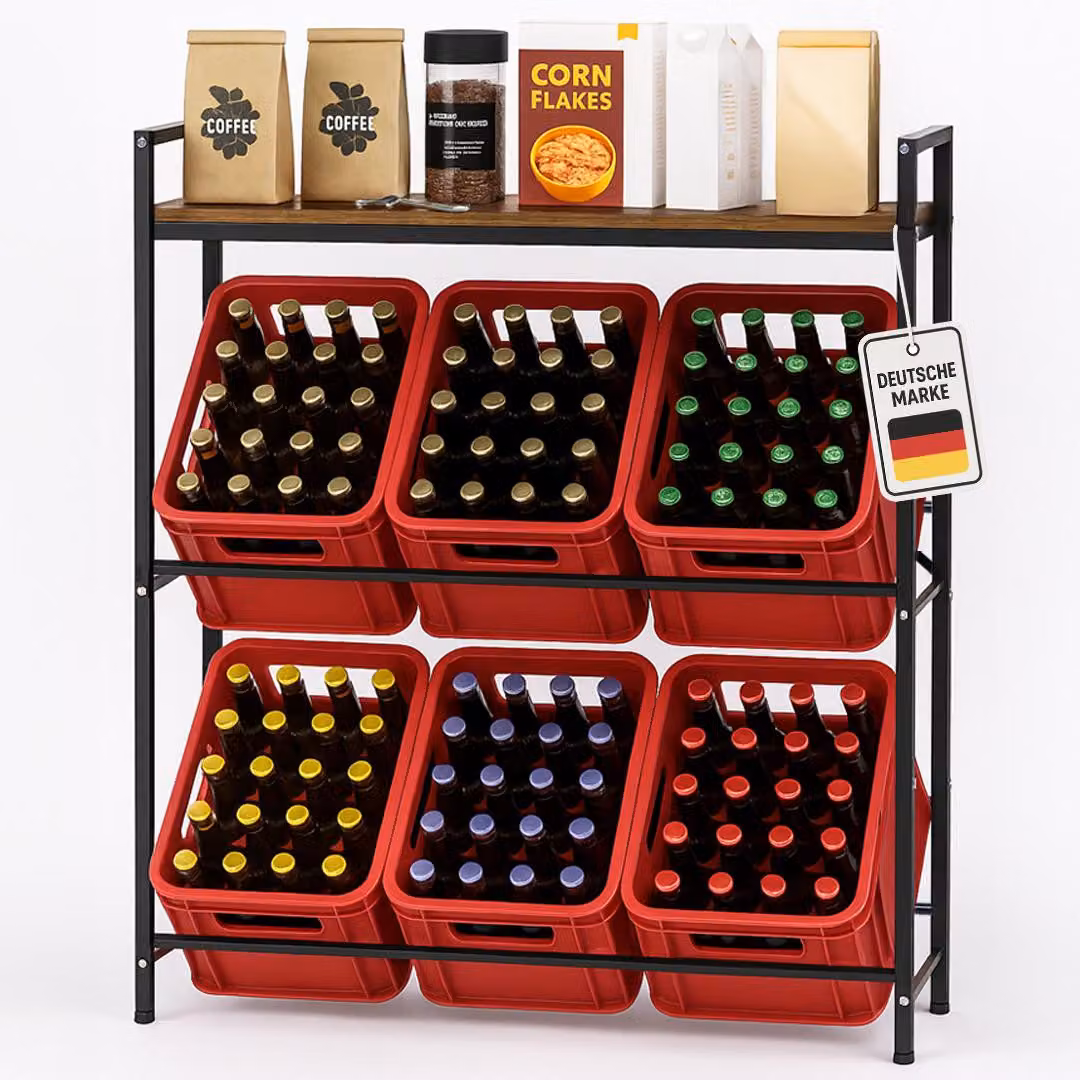 Portabottiglie Roxlin per 6 casse – scaffale in metallo per casse di birra e acqua, porta-casse salvaspazio per cucina, cantina e dispensa