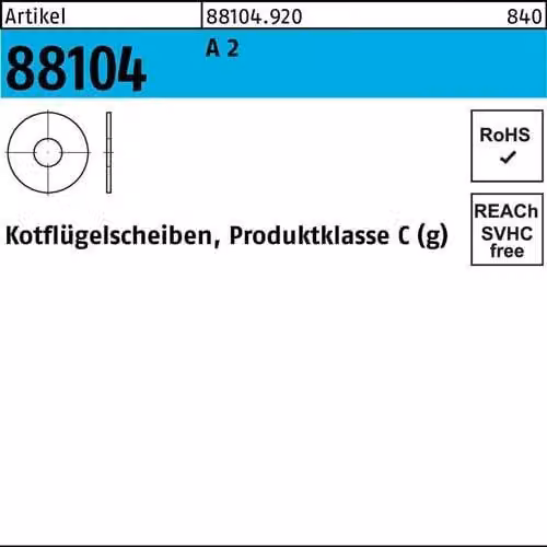 Dischi parafango Reyher 88104, A 2 8,4x 50x2,5 881049200084050 (100 pezzi)