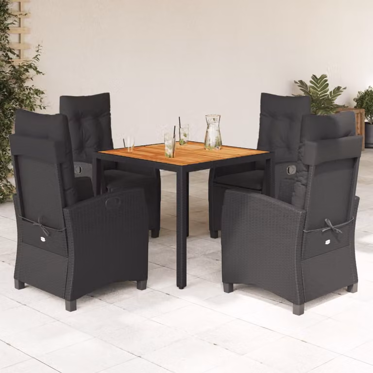 Set da pranzo da giardino vidaXL in legno di acacia e polyrattan nero con 5 pezzi