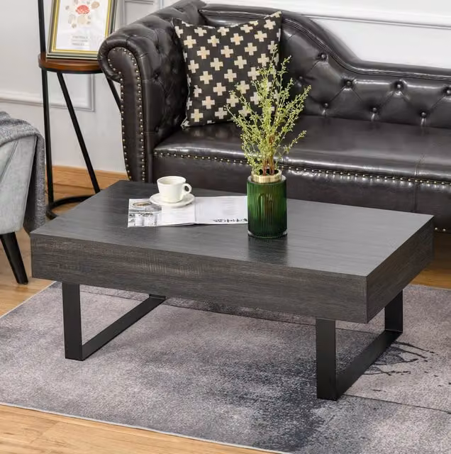 Tavolino da caffè 110x60 cm grigio scuro con cassetto e vani portaoggetti