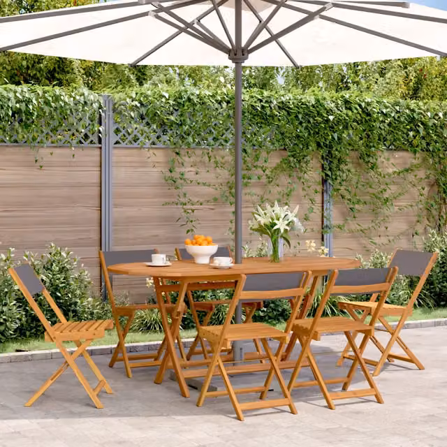 Set di 6 sedie pieghevoli vidaXL in legno di acacia oliato e tessuto antracite resistente ai raggi UV per giardino e terrazzo – 1