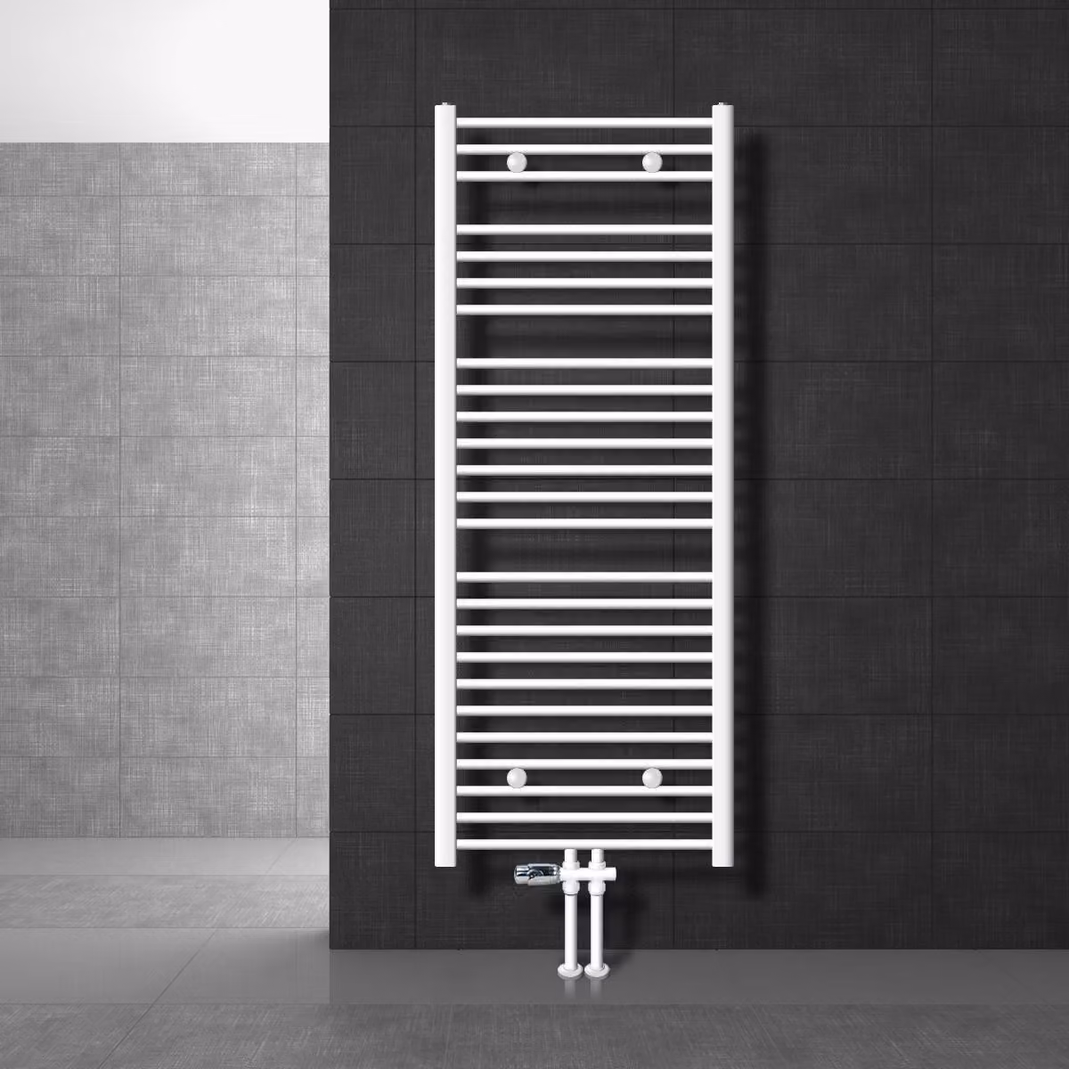 LuxeBath Radiatore da bagno attacco centrale 600 x 1500 mm Bianco diritto con termostato e set di collegamento attraverso il pavimento Bianco - Radiatore, senza elemento riscaldante