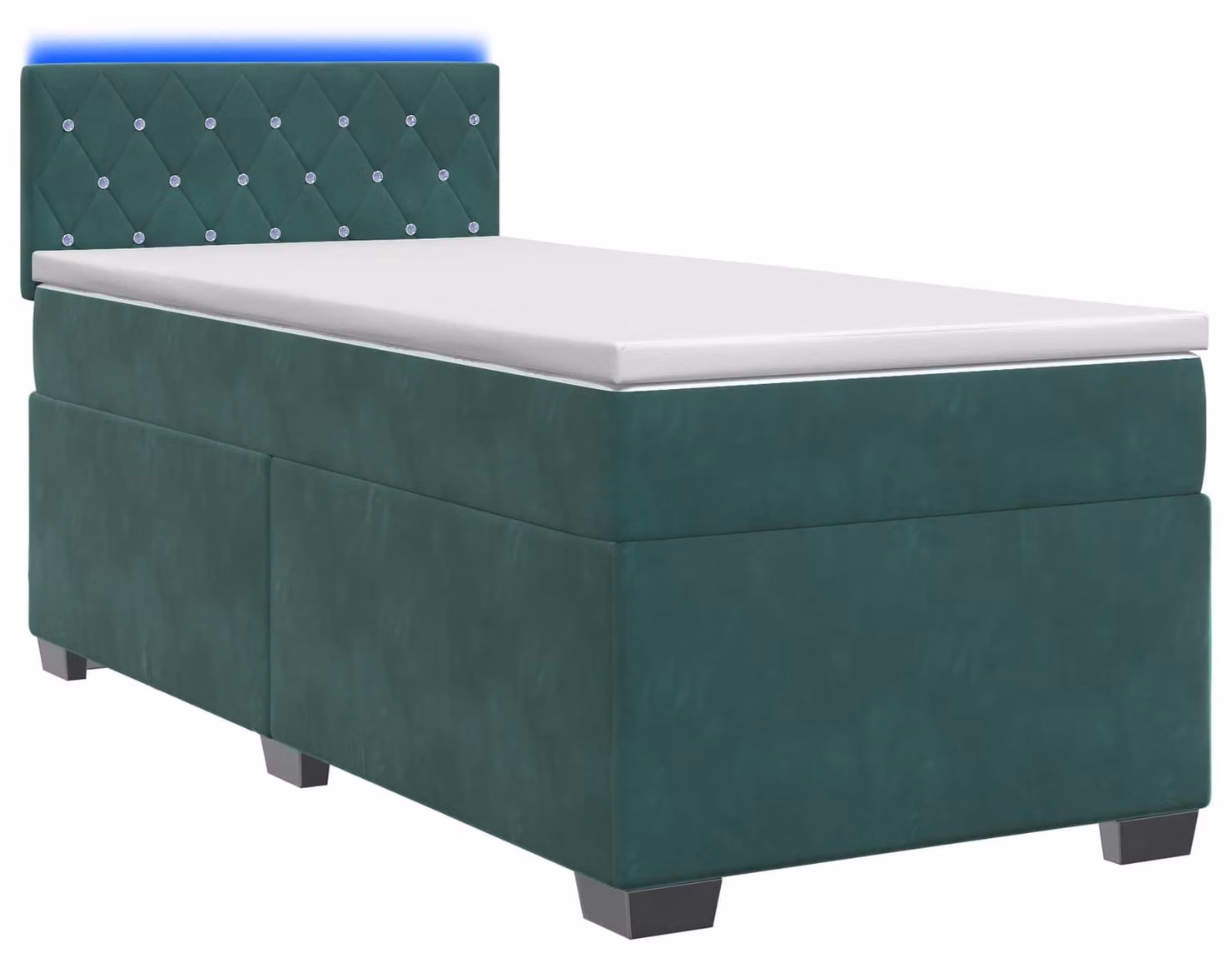 Letto con boxspring, materasso e illuminazione LED, colore verde scuro, dimensioni 90 x 200 cm, rivestito in velluto