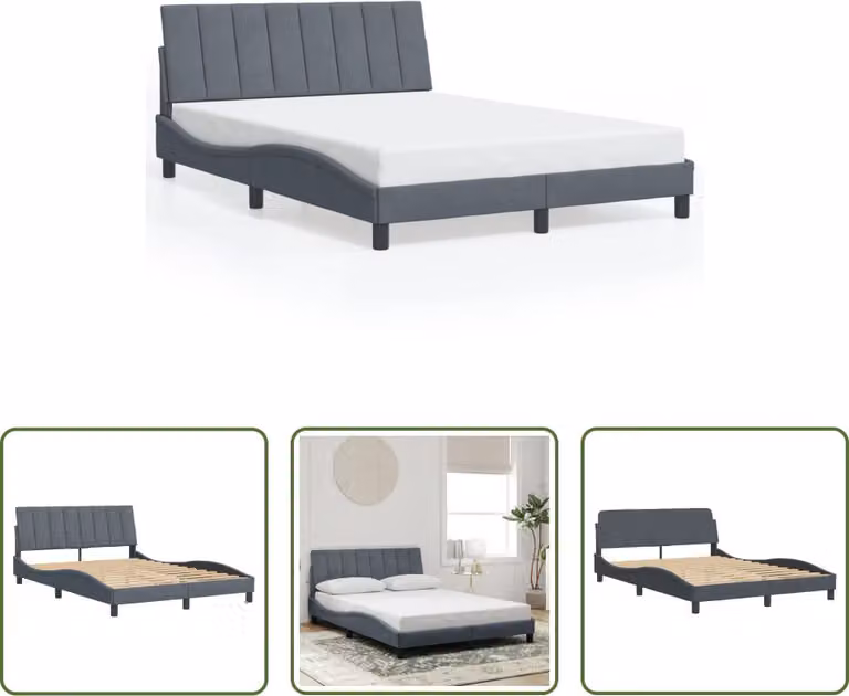 The Living Store Struttura letto con testata grigio scuro 140x190 cm in velluto