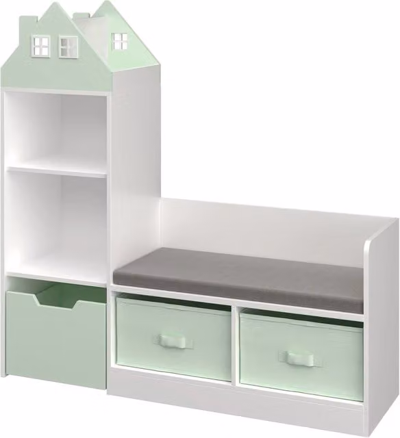 Panca per bambini con mensola 100 x 99 x 30 cm bianco verde menta 03_0008971