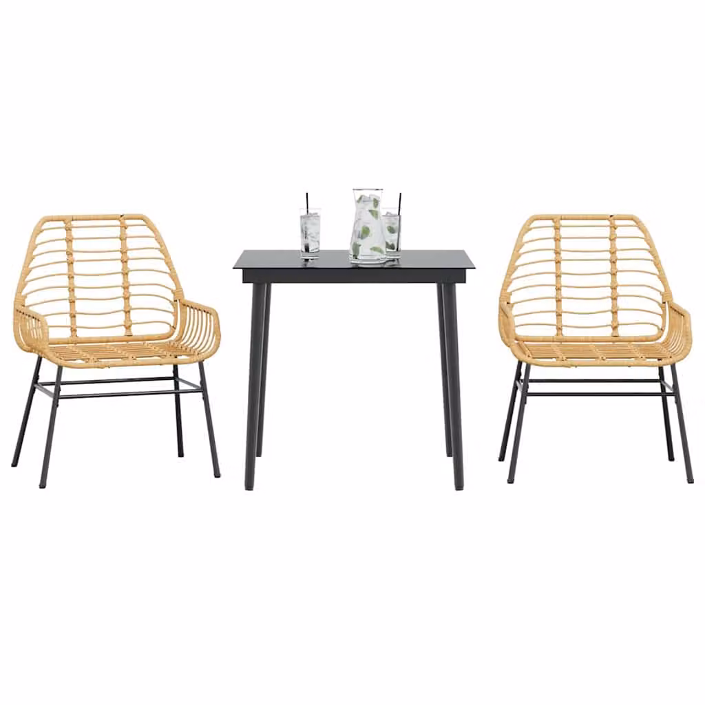 Set da pranzo da giardino vidaXL in 3 pezzi marrone in polyrattan e vetro