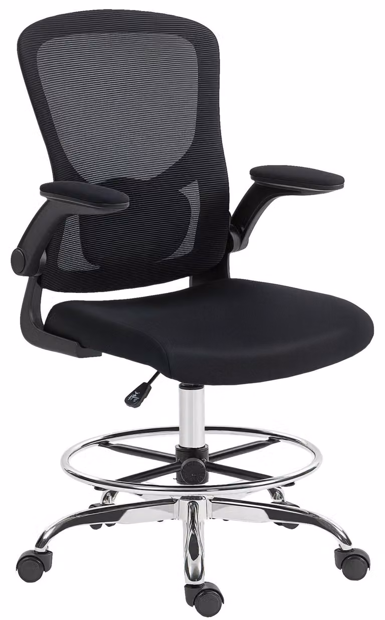 Sedia da ufficio ergonomica, colore nero, con braccioli pieghevoli e altezza regolabile