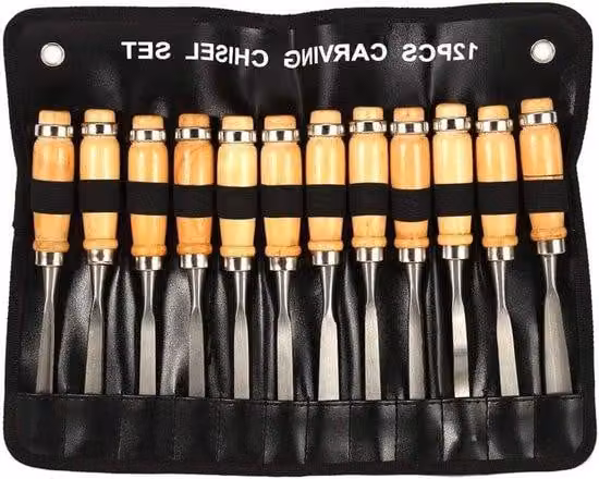 Set professionale e per principianti per la lavorazione del legno, composto da 12 pezzi con borsa da trasporto