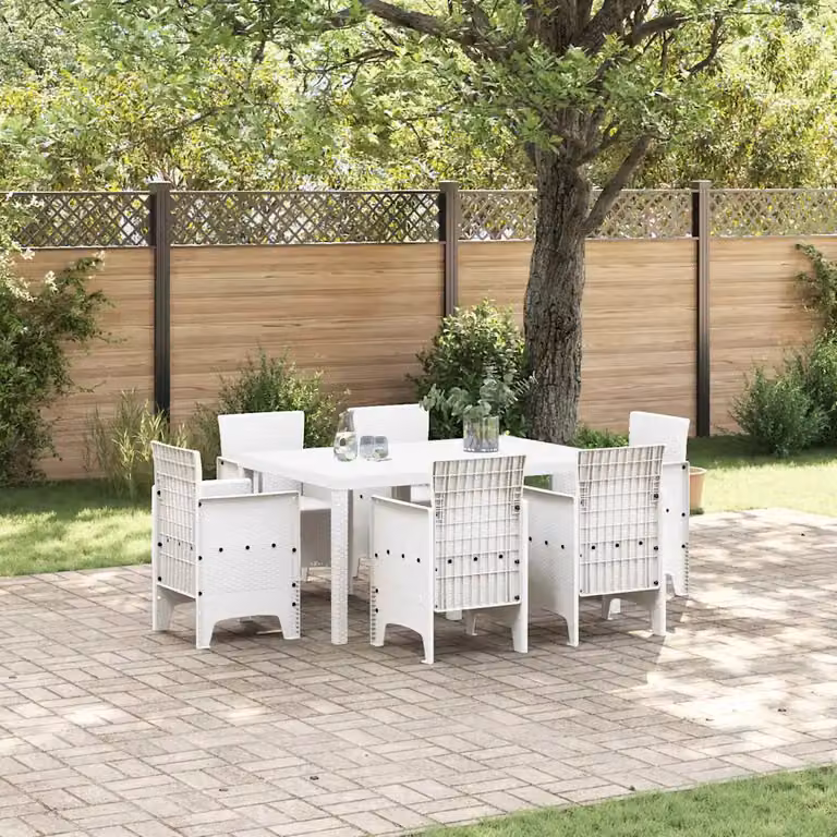 Set da pranzo per giardino e terrazzo vidaXL in rattan bianco, 7 pezzi