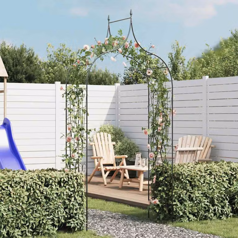Arco da giardino vidaXL per piante rampicanti in metallo verde, L: 129 cm, P: 60 cm, H: 283 cm
