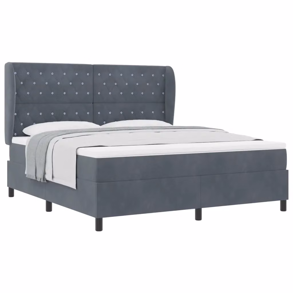 Letto matrimoniale moderno vidaXL in velluto grigio con testiera e struttura ibrida L: 180 cm, P: 200 cm, H: 203 cm – 2
