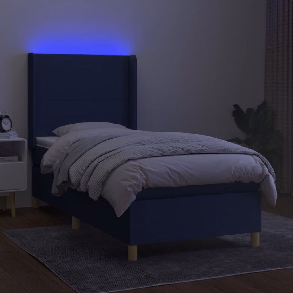 vidaXL Letto a molle con materasso e LED in tessuto blu 90x190 cm - Letto a molle - Boxspringbetten - Bett - Schlafzimmermöbel