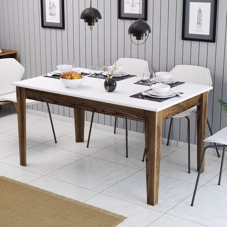 Skye Decor, Milan 514 - Noce, Bianco, Tavolo da pranzo, Noce, 100% PANNELLI DI PARTICELLE RIVESTITI IN MELAMINA, 145 x 88 x 75 cm