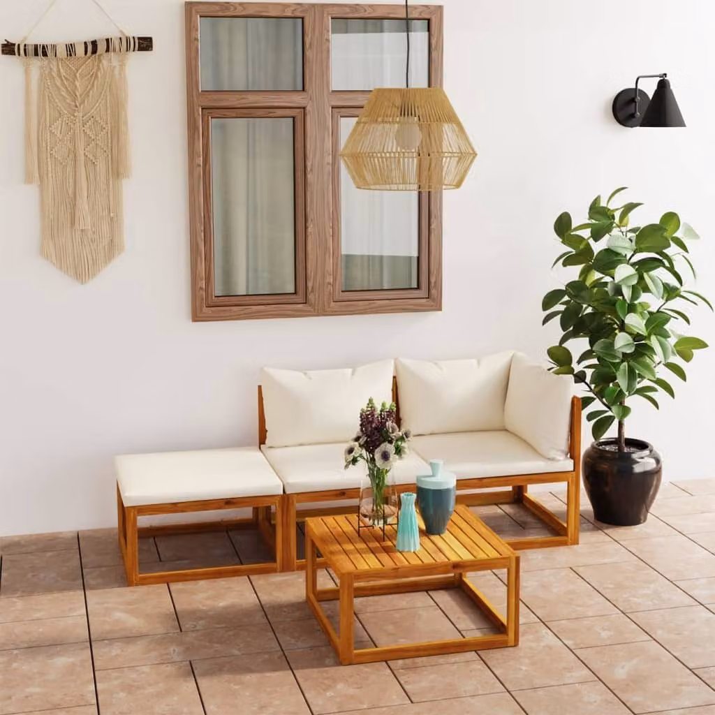 Maison Exclusive - Set da giardino 4 pezzi con cuscini color crema, in legno massello di acacia