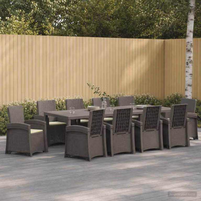 Set da pranzo per giardino e terrazza vidaXL in rattan sintetico da 11 pezzi, colore grigio e beige