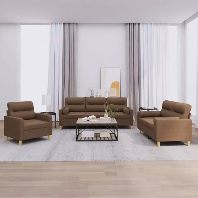 vidaXL Set di Divani 3 pz Moderno in Tessuto Marrone con Cuscini