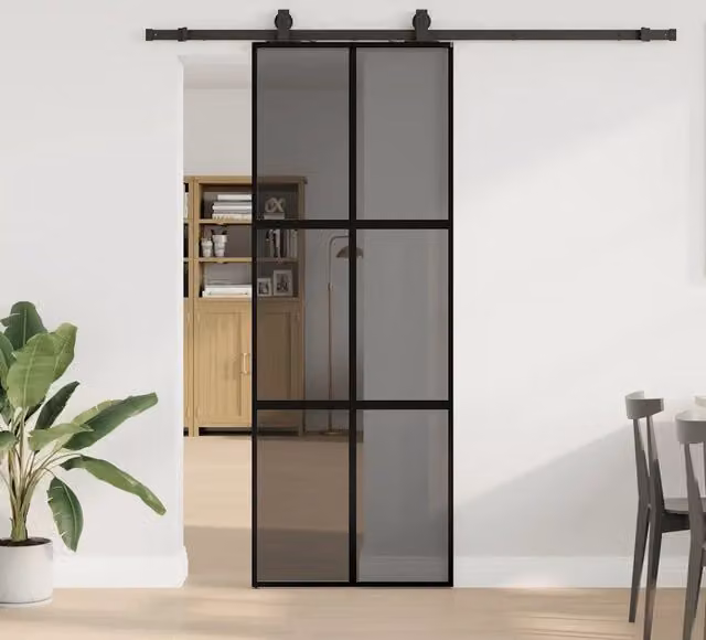 Porta Scorrevole VIDAXL in Vetro Temperato Trasparente con Ferramenta in Alluminio Nero L: 76 cm, H: 205 cm