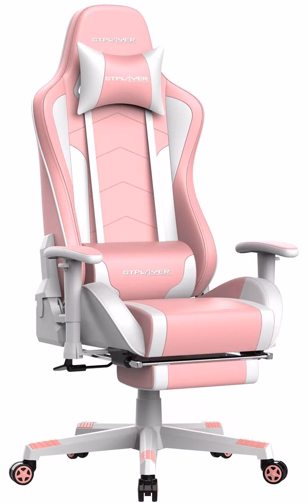 Sedia da gaming - Sedia da ufficio - Poggiapiedi - Altoparlante Bluetooth - Ergonomica - Regolabile in altezza - In pelle - Max 150 kg - Rosa