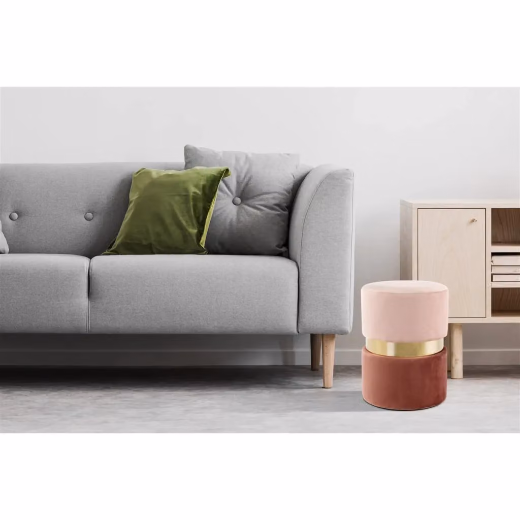 Pouf Sgabello Cilindrico in Velluto Rosa e Oro KENDRA HOME – 2
