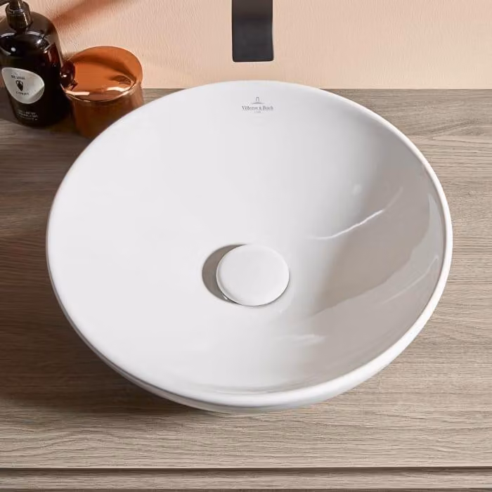 Villeroy & Boch Loop&Friends - Lavabo da appoggio, diametro 380 mm, senza sfioratore, CeramicPlus, Almond 4A4501AM