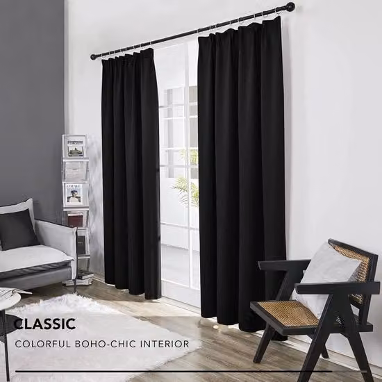 Tendine oscuranti Deconovo in poliestere nero per soggiorno e camera da letto, termoisolanti e fonoassorbenti, L: 168 cm, H: 229 cm