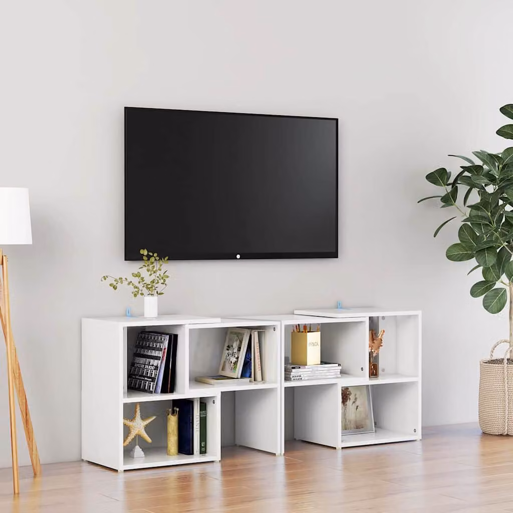 Mobile Porta TV vidaXL Bianco Lucido in Legno e MDF L: 104 cm, P: 30 cm, H: 52 cm