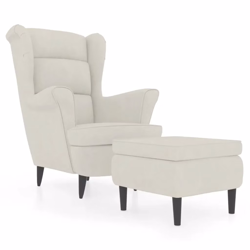 Poltrona relax con poggiapiedi integrato vidaXL in velluto beige con struttura in legno e schienale ad ala L/P/H: 96.5 x 78.0 x 90.0 cm – 2