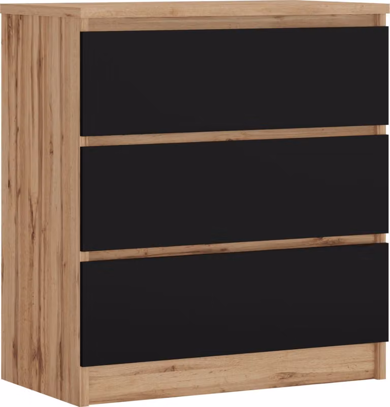 Cassettiera 3 cassetti, colore: rovere Wotan / nero, 78 x 70 x 39 cm