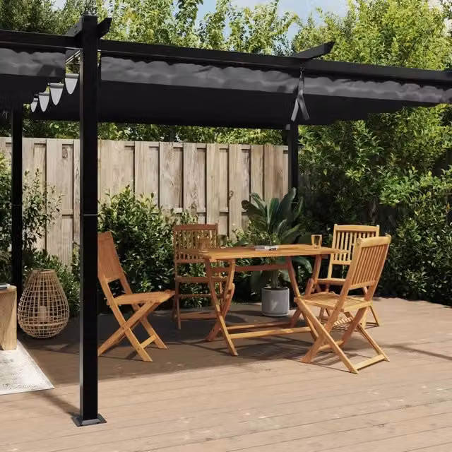 Gazebo da giardino Videx con tetto retrattile in alluminio e poliestere colore antracite L: 300 cm, P: 300 cm, H: 220 cm