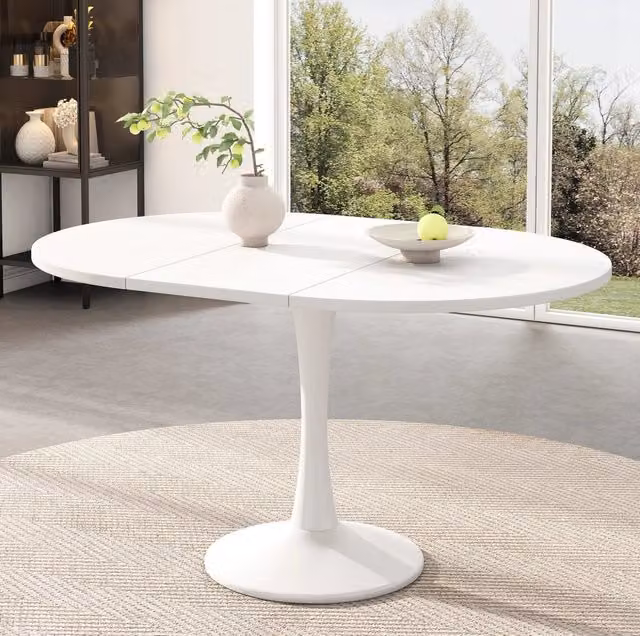 Tavolo da pranzo ovale allungabile 100/140x100 cm in MDF e metallo bianco