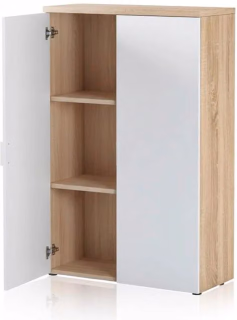 Armadietto Multiuso Arreditaly a Due Ante con Ripiani Regolabili, Bianco Opaco e Rovere, L: 80 cm, H: 119 cm, P: 33 cm