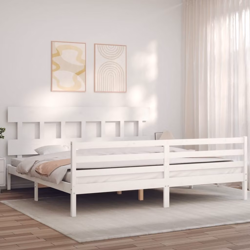 vidaXL Letto con Testiera in Legno Massello di Pino Bianco 200x200 cm