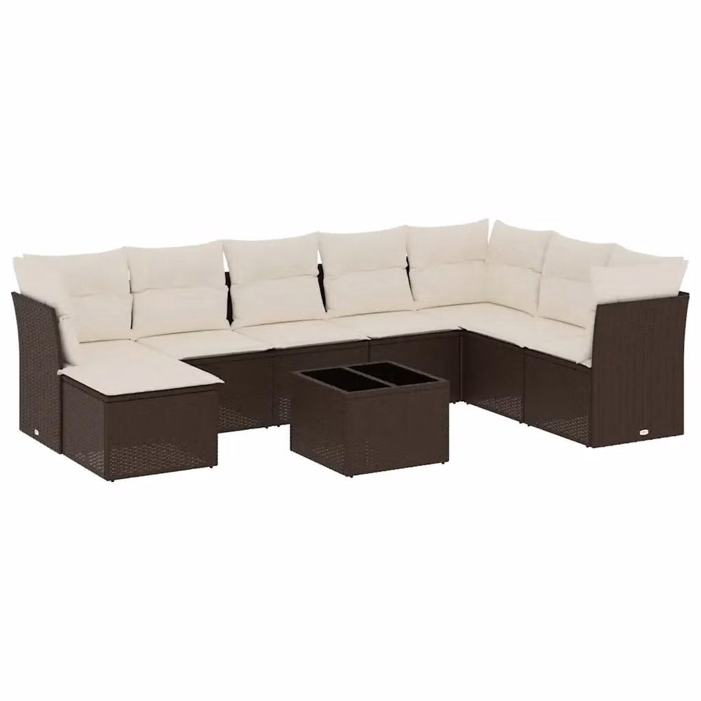 Set di divani da giardino VIDAXL in polyrattan marrone con 9 pezzi e cuscini inclusi – 2